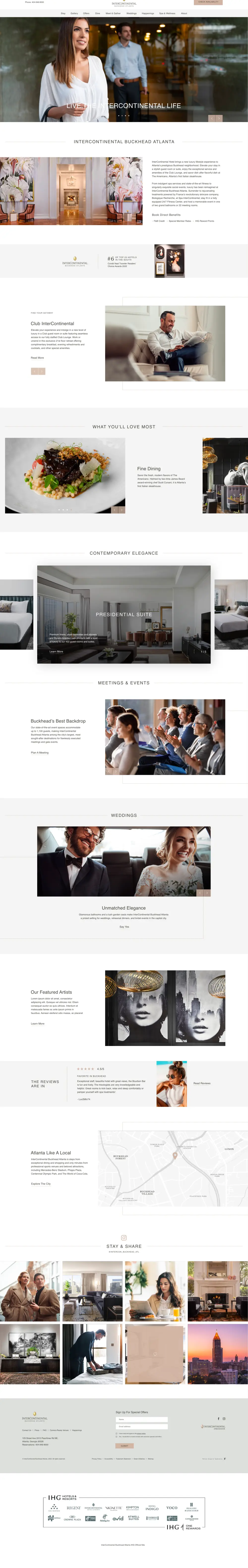 Diseño web de InterContinental Buckhead con módulos de habitaciones, gastronomía y eventos.