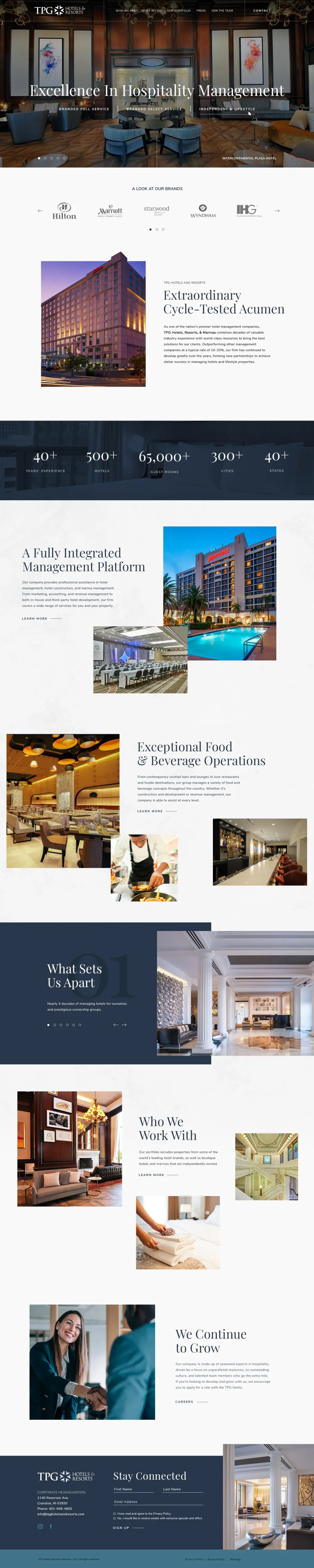 Sitio corporativo de TPG Hotels and Resorts con portafolio de marcas y servicios.